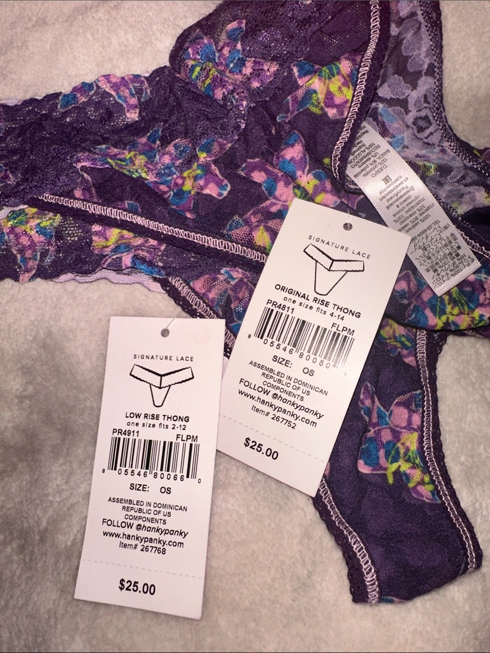 Hanky Panky Purple Floral Lace Thong - Picture 3 of 4